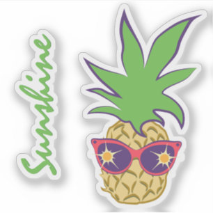 Pineapple with Red Sunglasses Custom Text Sticker