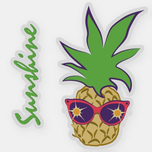 Pineapple with Red Sunglasses Custom Text Sticker