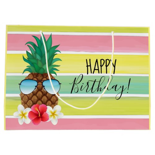 Pineapple with sunglasses happy birthday large gift bag