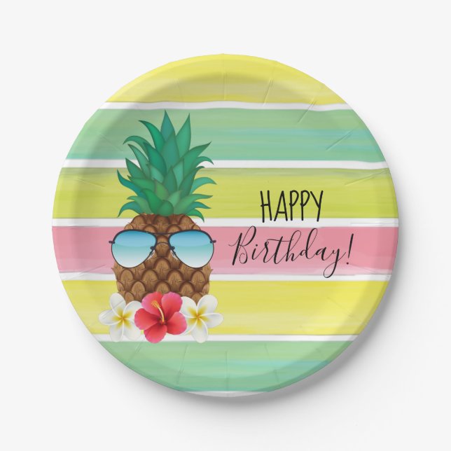 Pineapple with sunglasses paper plates (Front)