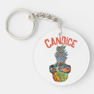 Pineapple with Sunglasses Personalized Beach Keychain