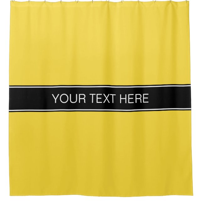 Pineapple Yellow Black Ribbon Name Monogram Shower Curtain (Front)
