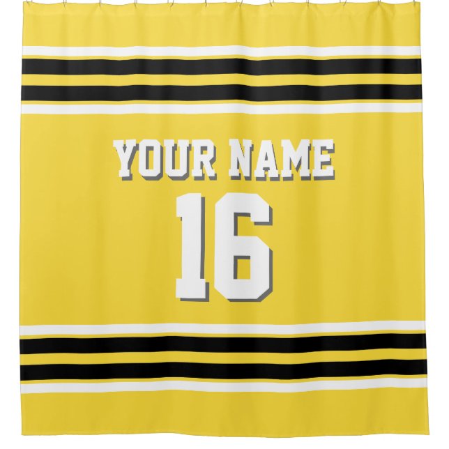 Pineapple Yellow Black White Stripes Sports Jersey Shower Curtain (Front)