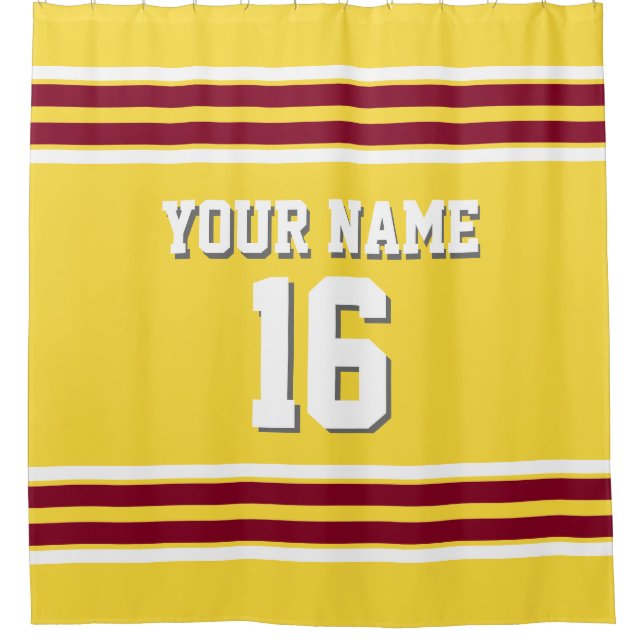 Pineapple Yellow Burgundy Stripes Sports Jersey Shower Curtain (Front)