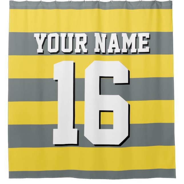Pineapple Yellow Charcoal Sports Jersey Stripe Shower Curtain (Front)