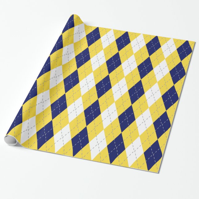 Pineapple Yellow Dk Gray Wht XL Argyle Wrapping Paper (Unrolled)