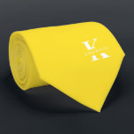 Pineapple Yellow Elegant Monogram Name | One-Sided Neck Tie<br><div class="desc">An elegant one-sided necktie featuring a bold white monogram across a Pineapple Yellow background. On top of this monogram sits your first or last name spelled out in all capitals. Over 40 unique colors are available in both one-sided and two-sided versions. You can browse them by clicking the collection link....</div>