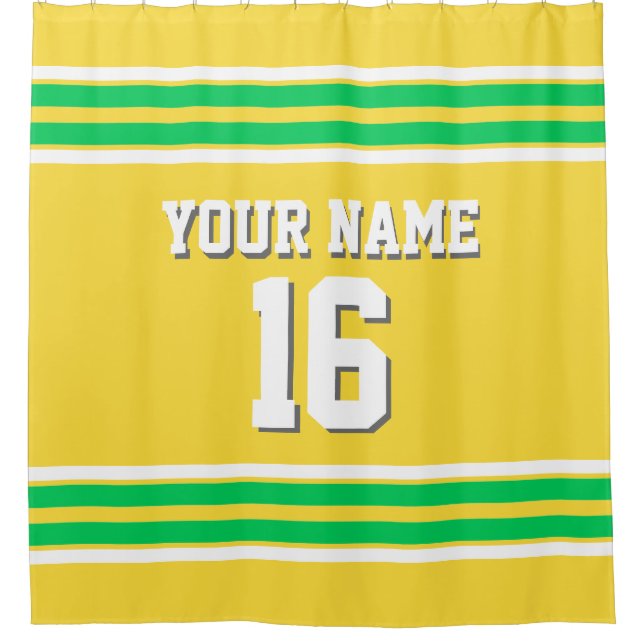 Pineapple Yellow Emerald Green Stripe Sport Jersey Shower Curtain (Front)