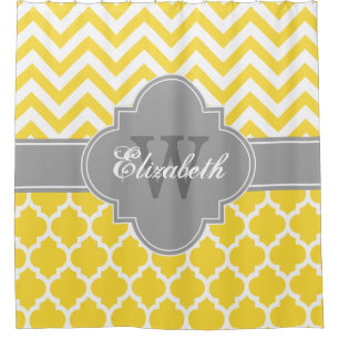 Pineapple Yellow Gray Wt Moroccan #5 Chevron 1IQRN Shower Curtain