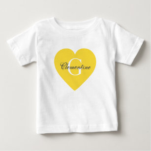 Pineapple Yellow Heart Name Initial Monogram Baby T-Shirt