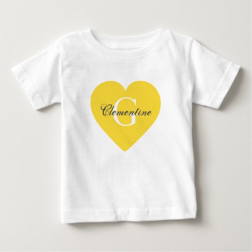 Pineapple Yellow Heart Name Initial Monogram Baby T_Shirt
