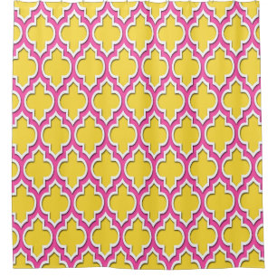 Pineapple Yellow Hot Pink White XL Moroccan #4DS Shower Curtain