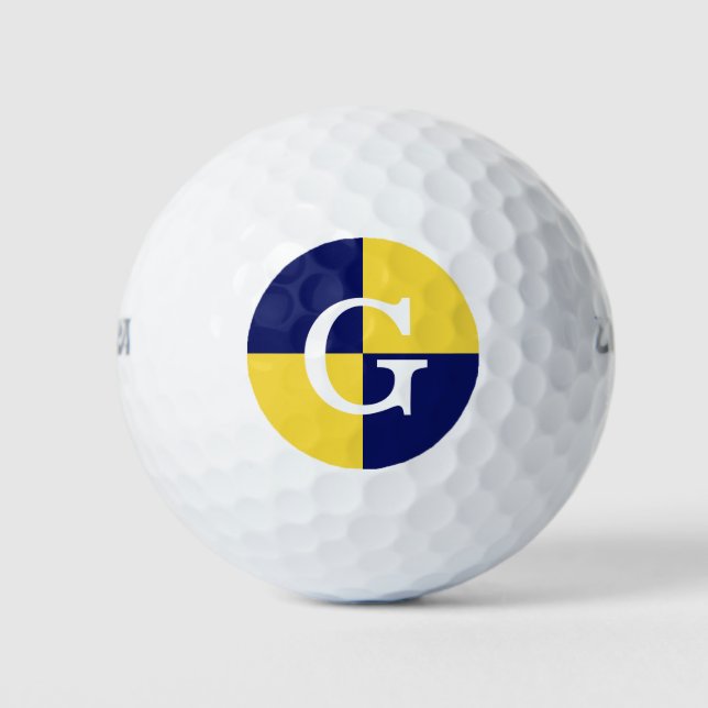 Pineapple Yellow Navy Blue LG Checker Monogram Golf Balls (Front)