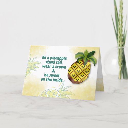 Pineapple yellow Quote cross stitch pattern Thank You Card
