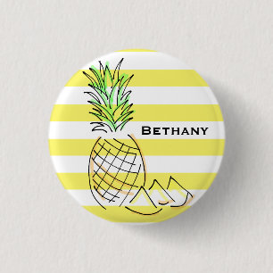 Pineapple Yellow Stripes Summer Personalised Button