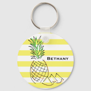 Pineapple Yellow Stripes Summer Personalised Keychain