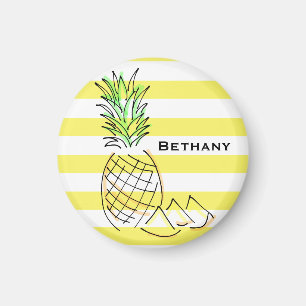 Pineapple Yellow Stripes Summer Personalised Magnet