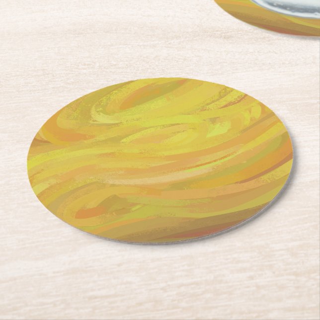 Pineapple Yellow Swirl Round Paper Coaster (Angled)