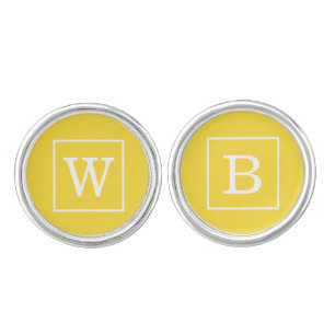Pineapple Yellow White Framed Initial Monogram Cufflinks