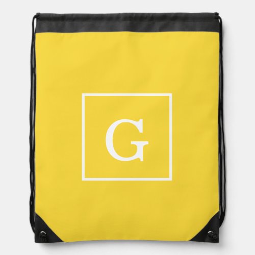 Pineapple Yellow White Framed Initial Monogram Drawstring Bag