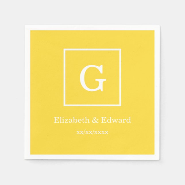 Pineapple Yellow White Framed Initial Monogram Napkins (Front)