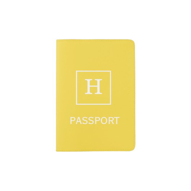 Pineapple Yellow White Framed Initial Monogram Passport Holder (Front)