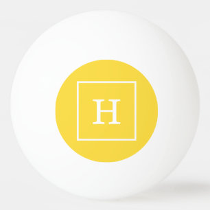 Pineapple Yellow White Framed Initial Monogram Ping Pong Ball