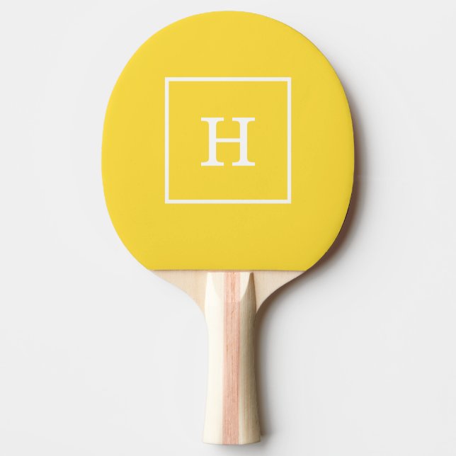 Pineapple Yellow White Framed Initial Monogram Ping-Pong Paddle (Front)