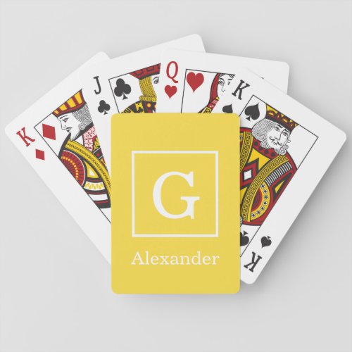 Pineapple Yellow White Framed Initial Monogram Poker Cards