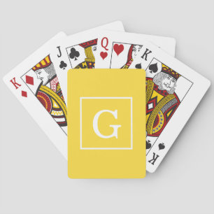 Pineapple Yellow White Framed Initial Monogram Poker Cards