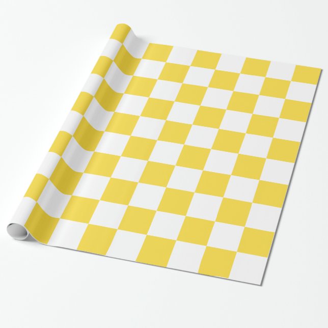 Pineapple Yellow White XL Checker Board Pattern Wrapping Paper (Unrolled)