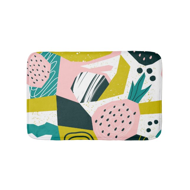 Pineapples Abstract: Colorful Seamless Patchwork Bath Mat (Front)