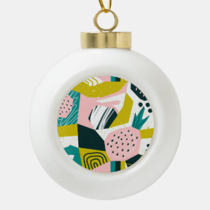 Pineapples Abstract: Colorful Seamless Patchwork Ceramic Ball Christmas Ornament