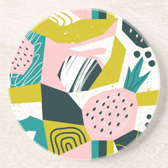 Pineapples Abstract: Colorful Seamless Patchwork Coaster (Front)