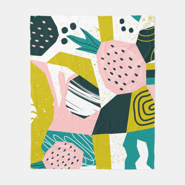 Pineapples Abstract: Colorful Seamless Patchwork Fleece Blanket (Front)