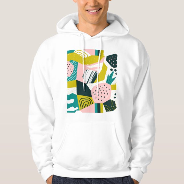 Pineapples Abstract: Colorful Seamless Patchwork Hoodie (Front)