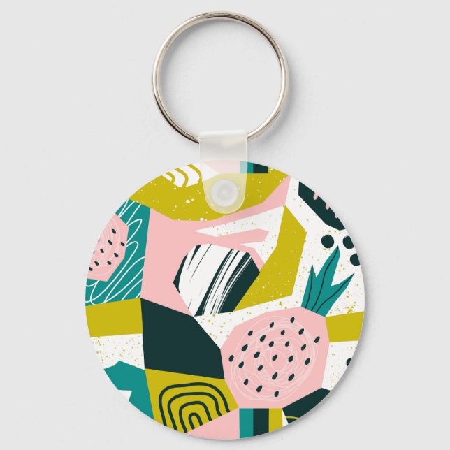 Pineapples Abstract: Colorful Seamless Patchwork Keychain (Front)