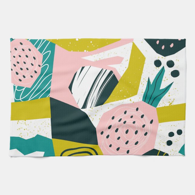 Pineapples Abstract: Colorful Seamless Patchwork Kitchen Towel (Horizontal)