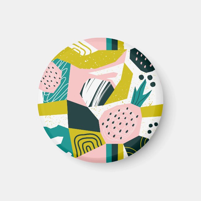 Pineapples Abstract: Colorful Seamless Patchwork Magnet (Front)