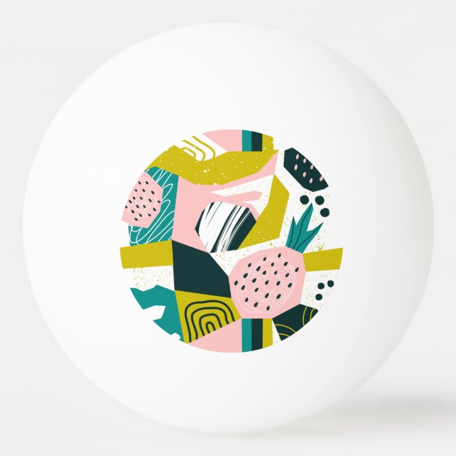Pineapples Abstract: Colorful Seamless Patchwork Ping Pong Ball (Front)