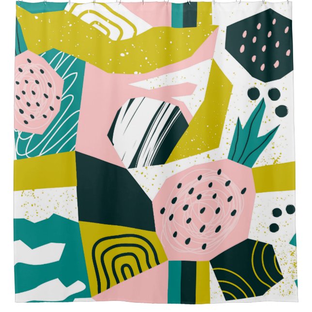 Pineapples Abstract: Colorful Seamless Patchwork Shower Curtain (Front)