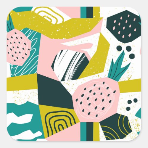 Pineapples Abstract Colorful Seamless Patchwork Square Sticker
