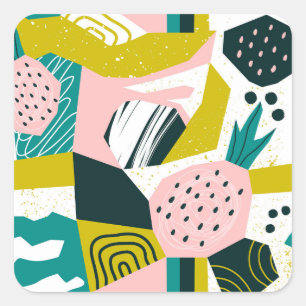 Pineapples Abstract: Colorful Seamless Patchwork Square Sticker