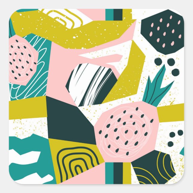 Pineapples Abstract: Colorful Seamless Patchwork Square Sticker (Front)