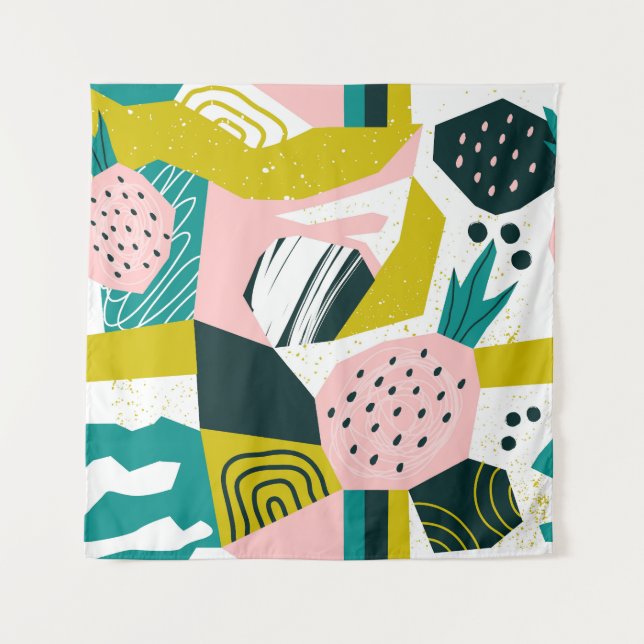 Pineapples Abstract: Colorful Seamless Patchwork Tapestry (Front)