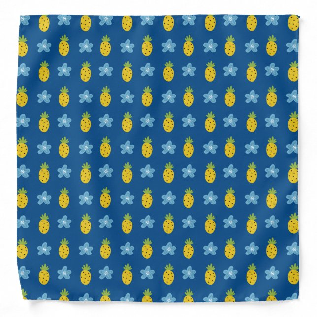 Pineapples and Blue Floral Tropical Pattern Blue Bandana (Front)