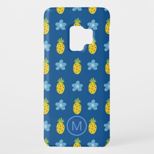 Pineapples and Blue Floral Tropical Pattern Blue Case_Mate Samsung Galaxy S9 Case