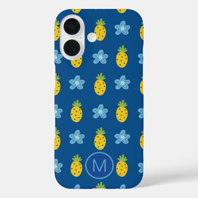 Pineapples and Blue Flowers Monogram Case-Mate iPhone Case (Back)