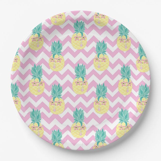 Pineapples and Chevron Paper Plates (Front)