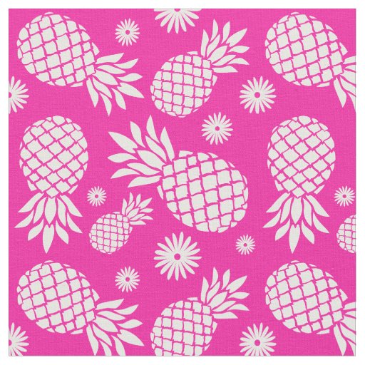 Pineapples and flowers pink white pattern fabric